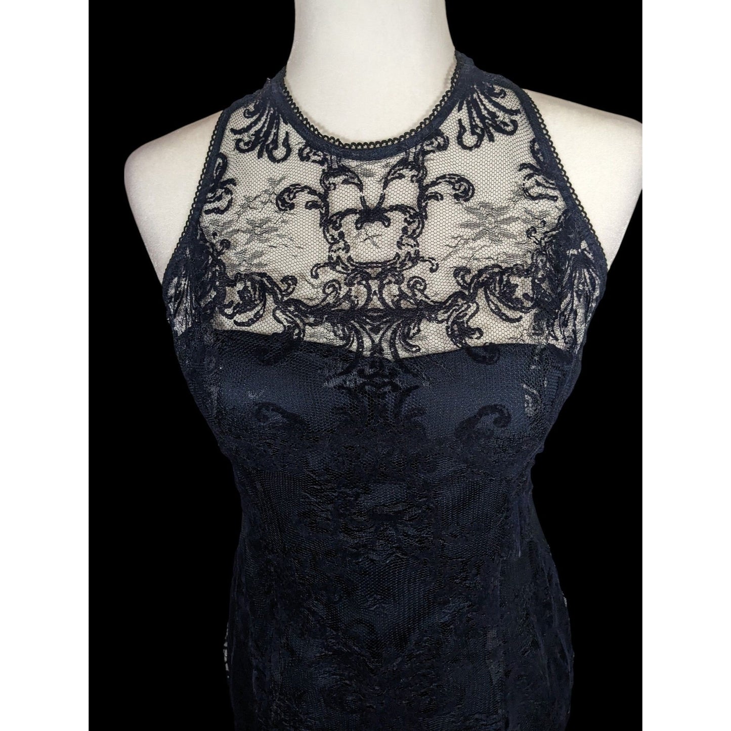 Adrianna Papell Dark Blue Floral Lace Dress