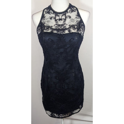 Adrianna Papell Dark Blue Floral Lace Dress