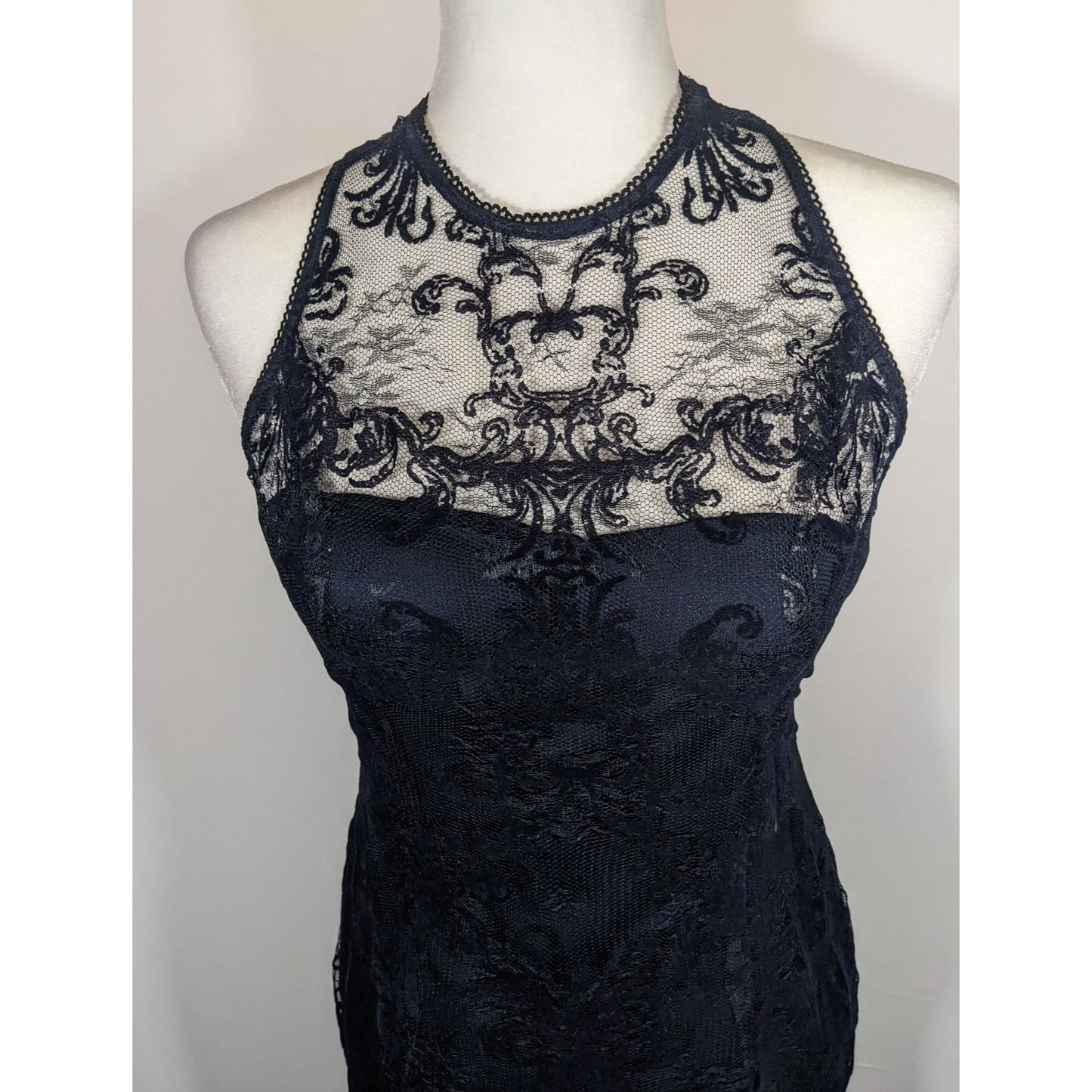Adrianna Papell Dark Blue Floral Lace Dress