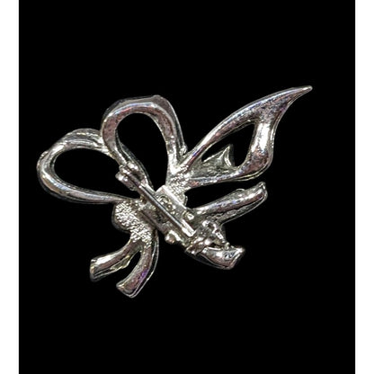 Vintage Bow Shaped Silver Tone Rhinestone Brooch