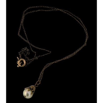 Vintage 12K GF Pearl Pendant Necklace Dainty Gold Filled Minimalist Jewelry