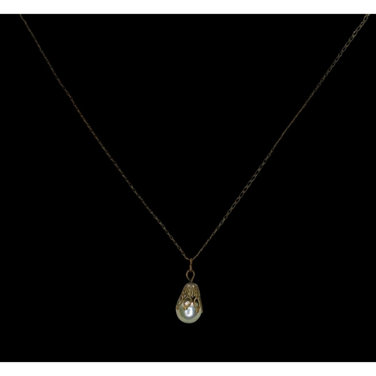 Vintage 12K GF Pearl Pendant Necklace Dainty Gold Filled Minimalist Jewelry