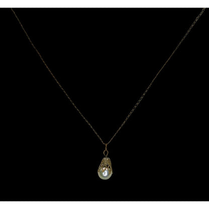 Vintage 12K GF Pearl Pendant Necklace Dainty Gold Filled Minimalist Jewelry