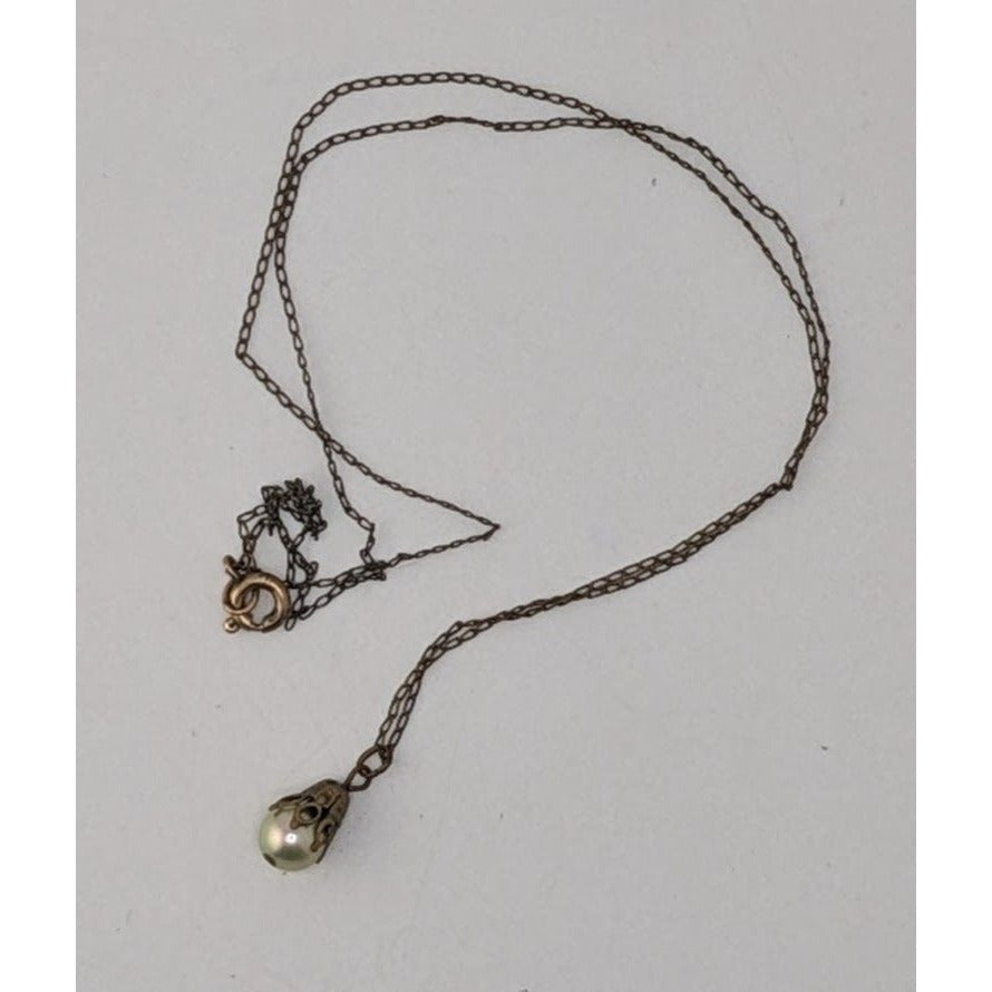 Vintage 12K GF Pearl Pendant Necklace Dainty Gold Filled Minimalist Jewelry