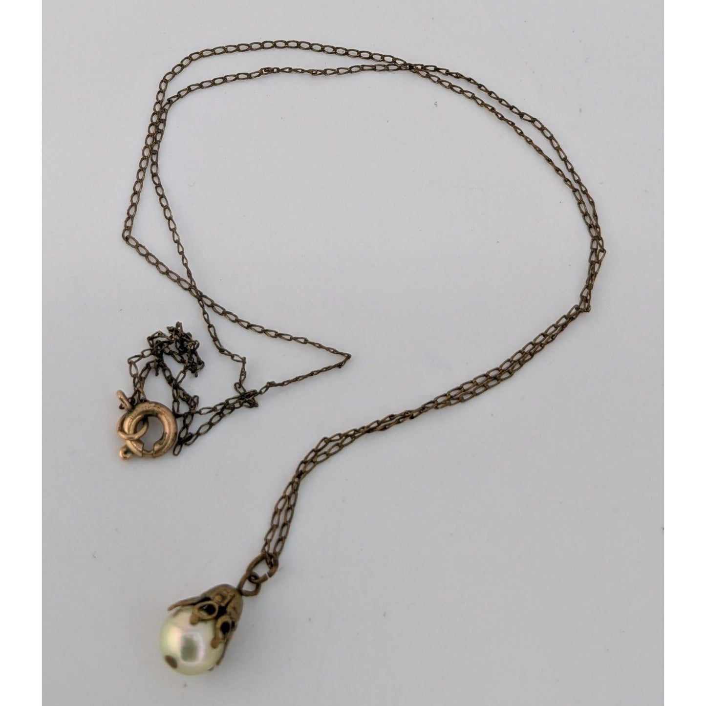 Vintage 12K GF Pearl Pendant Necklace Dainty Gold Filled Minimalist Jewelry