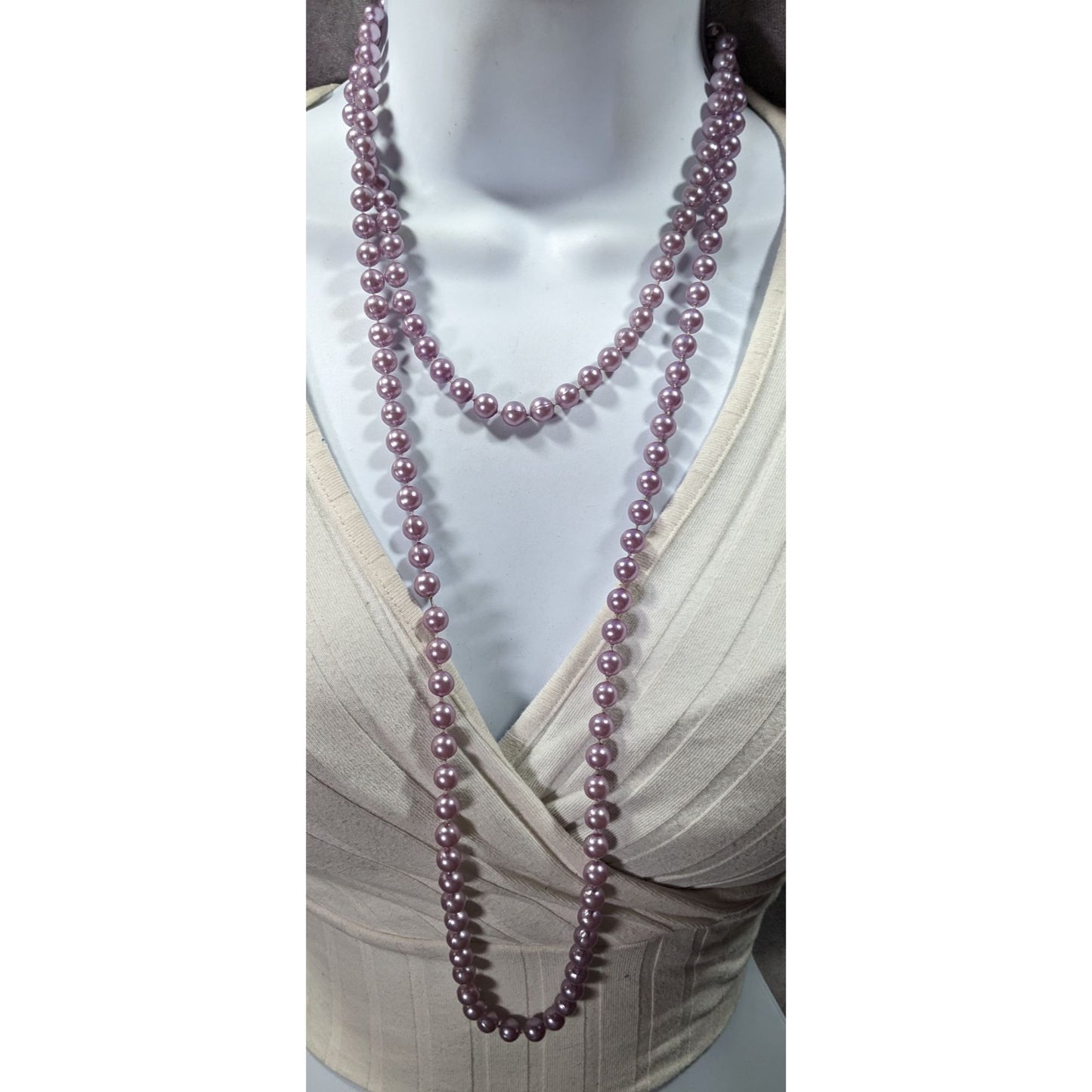 Metallic Coquette Pastel Purple Beaded Opera Necklace