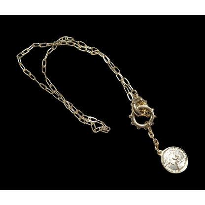 Replica 1989 Isle Of Man Dos Pesos Coin Y Drop Pendant Necklace