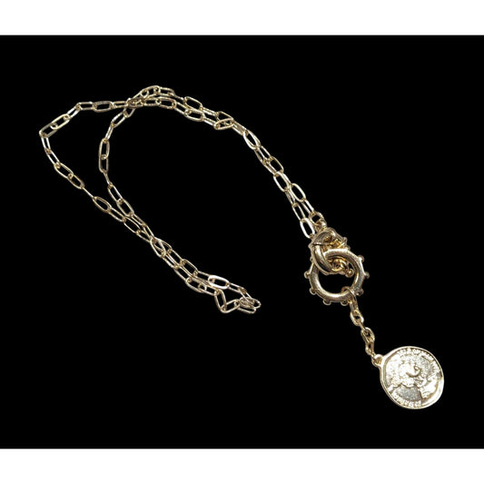 Replica 1989 Isle Of Man Dos Pesos Coin Y Drop Pendant Necklace