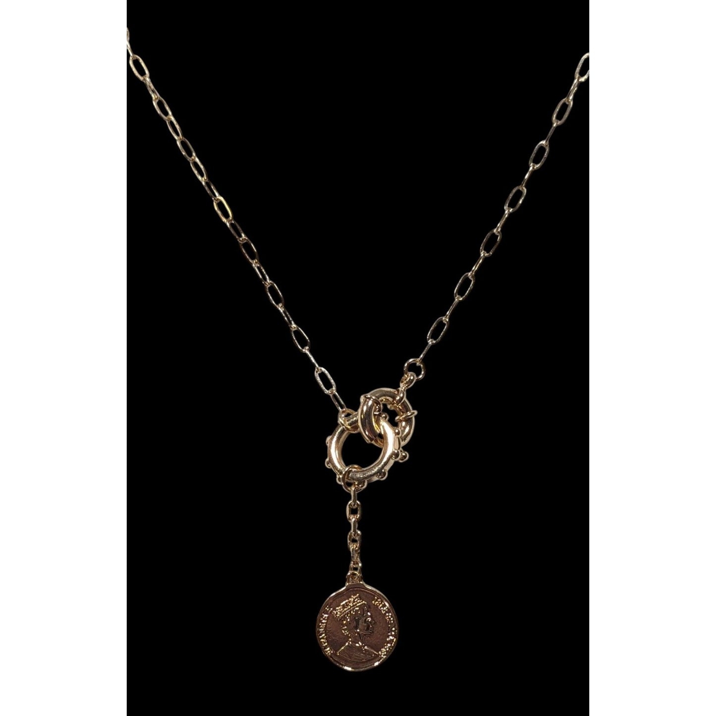 Replica 1989 Isle Of Man Dos Pesos Coin Y Drop Pendant Necklace