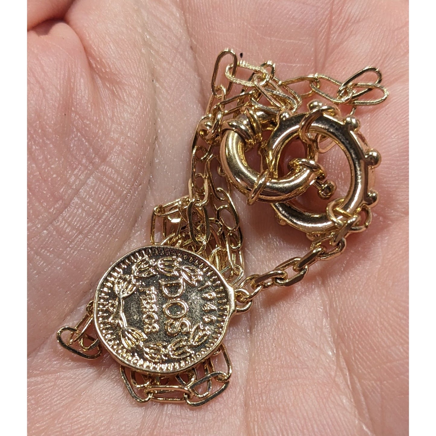 Replica 1989 Isle Of Man Dos Pesos Coin Y Drop Pendant Necklace