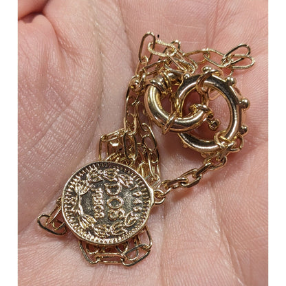 Replica 1989 Isle Of Man Dos Pesos Coin Y Drop Pendant Necklace