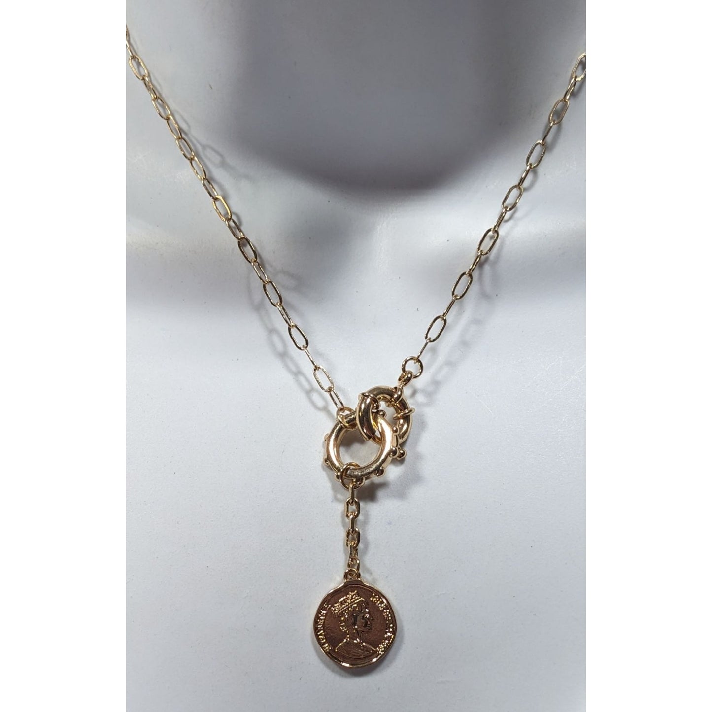 Replica 1989 Isle Of Man Dos Pesos Coin Y Drop Pendant Necklace