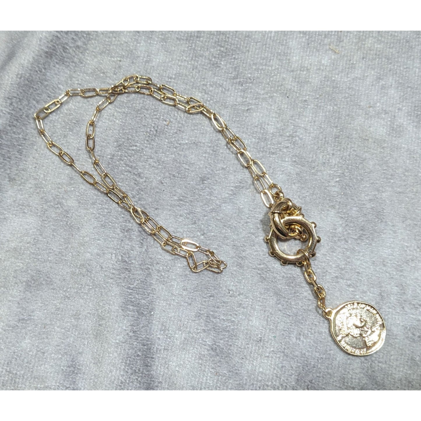 Replica 1989 Isle Of Man Dos Pesos Coin Y Drop Pendant Necklace