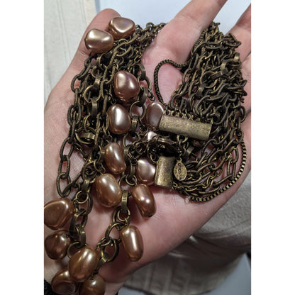 Chicos Rustic Glam Kyleen Brass Tone And Faux Pearl Multilayer Necklace