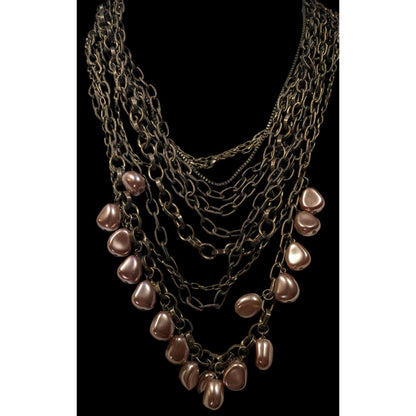 Chicos Rustic Glam Kyleen Brass Tone And Faux Pearl Multilayer Necklace