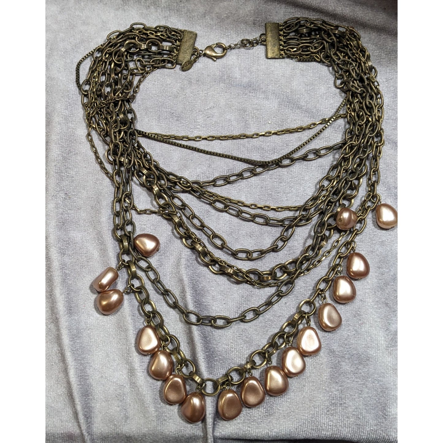 Chicos Rustic Glam Kyleen Brass Tone And Faux Pearl Multilayer Necklace