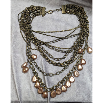 Chicos Rustic Glam Kyleen Brass Tone And Faux Pearl Multilayer Necklace