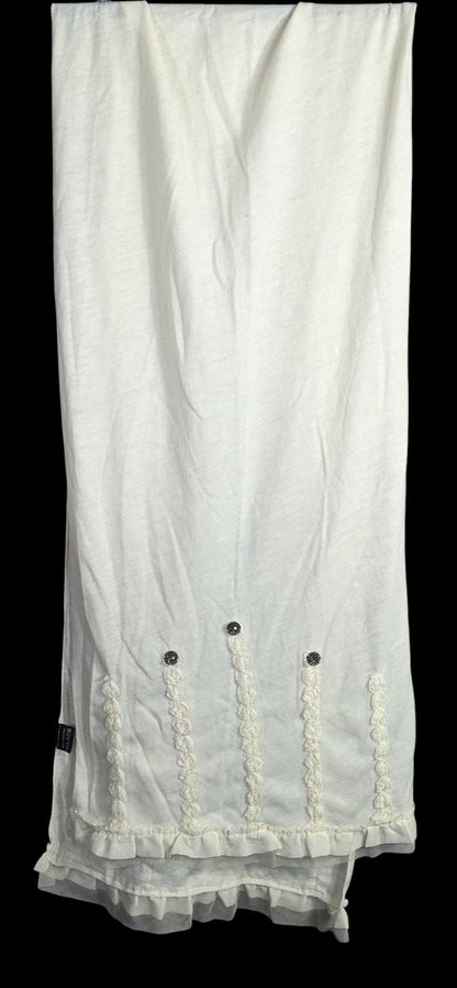 Vintage French Coquette White Scarf With Lace & Button Accents 100% Acrylic 82"x20"