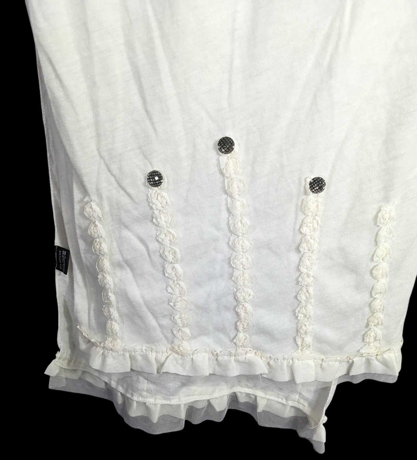 Vintage French Coquette White Scarf With Lace & Button Accents 100% Acrylic 82"x20"