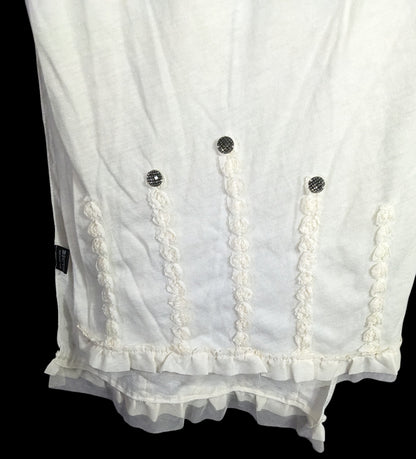 Vintage French Coquette White Scarf With Lace & Button Accents 100% Acrylic 82"x20"