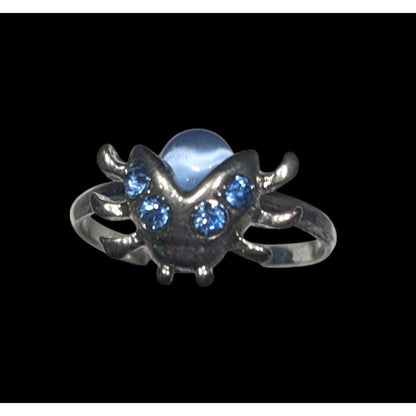 Fairycore Ladybug Blue And Silver Tone Rhinestone Cateye Adjustable Ring Size 7