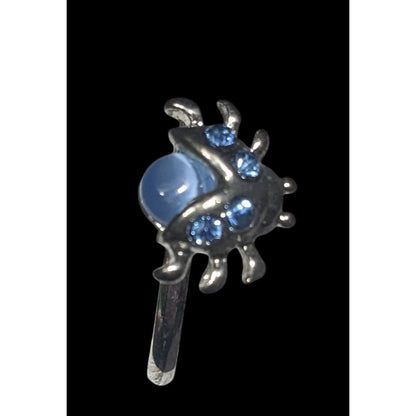 Fairycore Ladybug Blue And Silver Tone Rhinestone Cateye Adjustable Ring Size 7