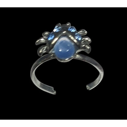 Fairycore Ladybug Blue And Silver Tone Rhinestone Cateye Adjustable Ring Size 7