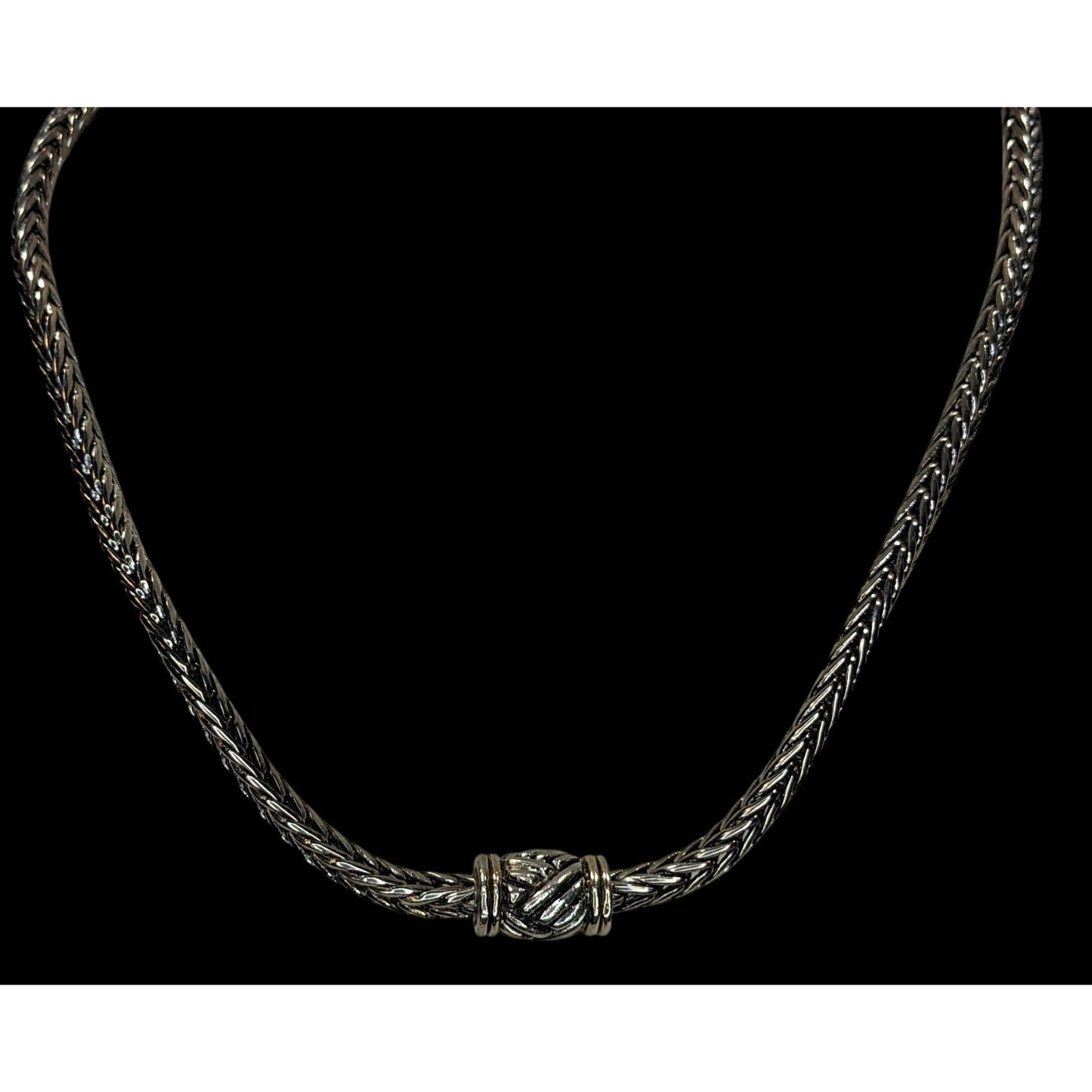 Vintage Silver Tone Woven Necklace With Magnetic Front Clasp