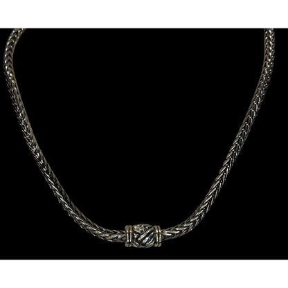 Vintage Silver Tone Woven Necklace With Magnetic Front Clasp