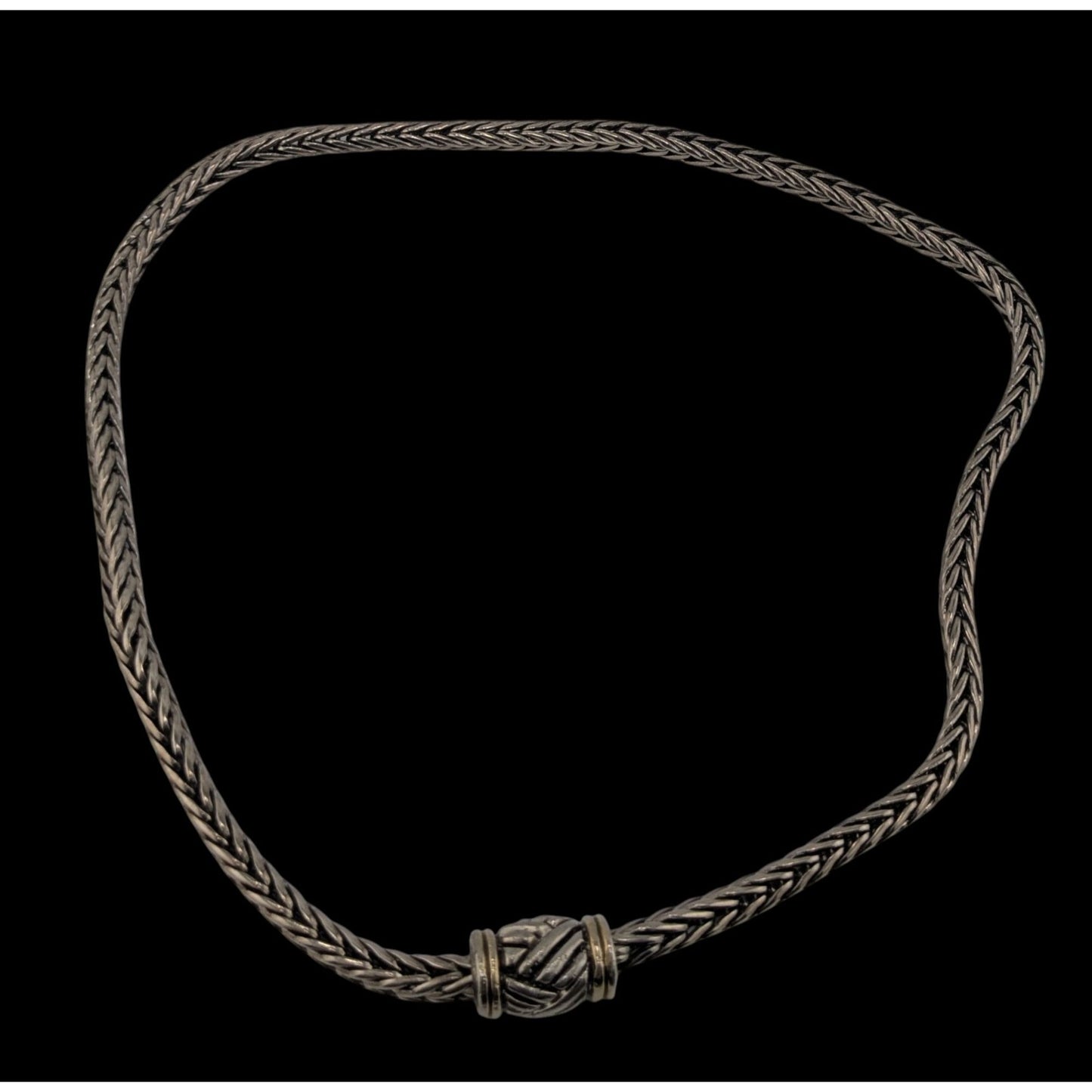 Vintage Silver Tone Woven Necklace With Magnetic Front Clasp
