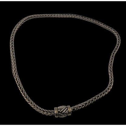 Vintage Silver Tone Woven Necklace With Magnetic Front Clasp