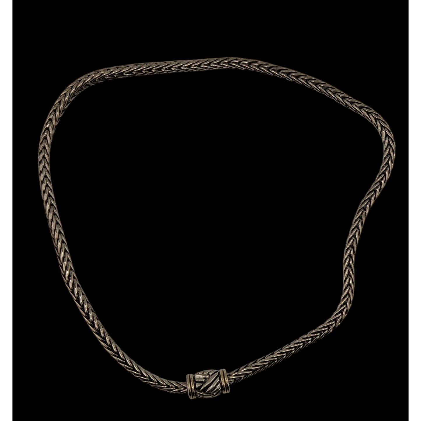 Vintage Silver Tone Woven Necklace With Magnetic Front Clasp