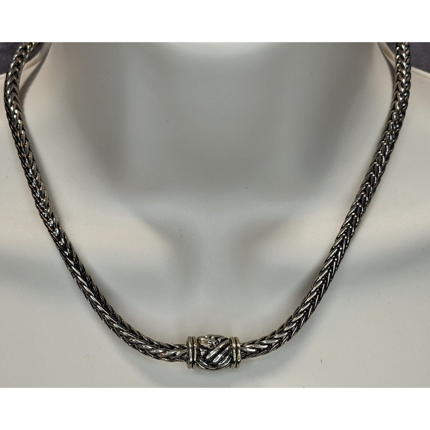 Vintage Silver Tone Woven Necklace With Magnetic Front Clasp