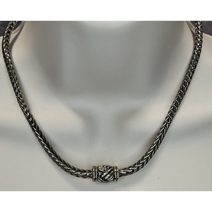 Vintage Silver Tone Woven Necklace With Magnetic Front Clasp