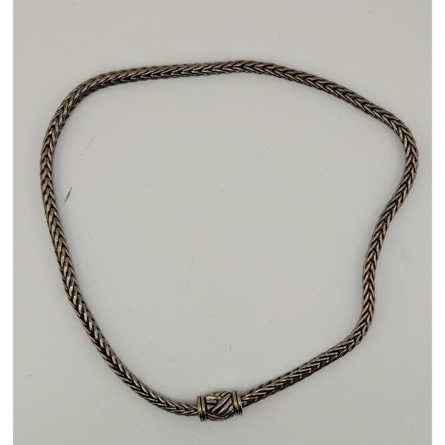 Vintage Silver Tone Woven Necklace With Magnetic Front Clasp