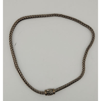 Vintage Silver Tone Woven Necklace With Magnetic Front Clasp