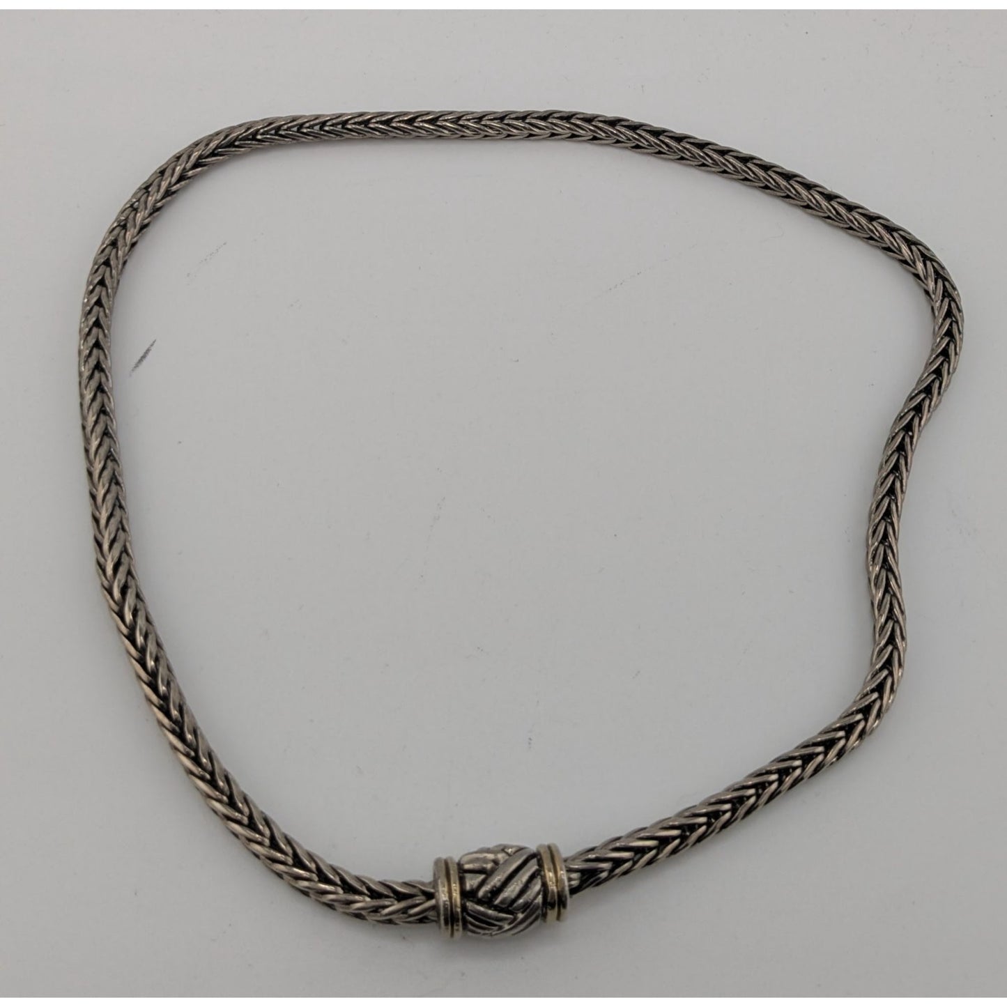 Vintage Silver Tone Woven Necklace With Magnetic Front Clasp