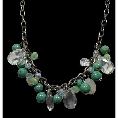 Vintage Clear And Faux Turquoise Beaded Cluster Charm Necklace