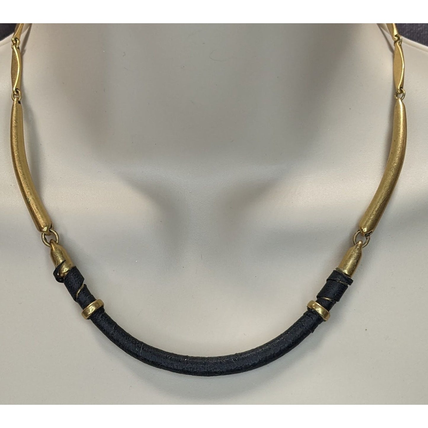 Stella & Dot Marcell Choker Collar Black And Gold Tone Necklace