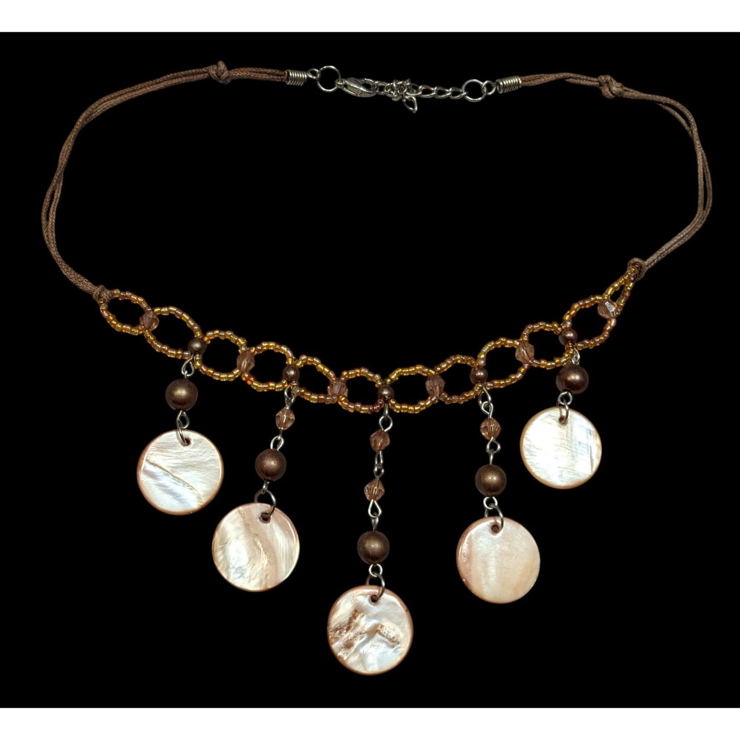 Bohemian Brown Glass And Shell Fringe Necklace