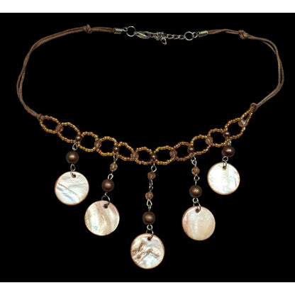 Bohemian Brown Glass And Shell Fringe Necklace