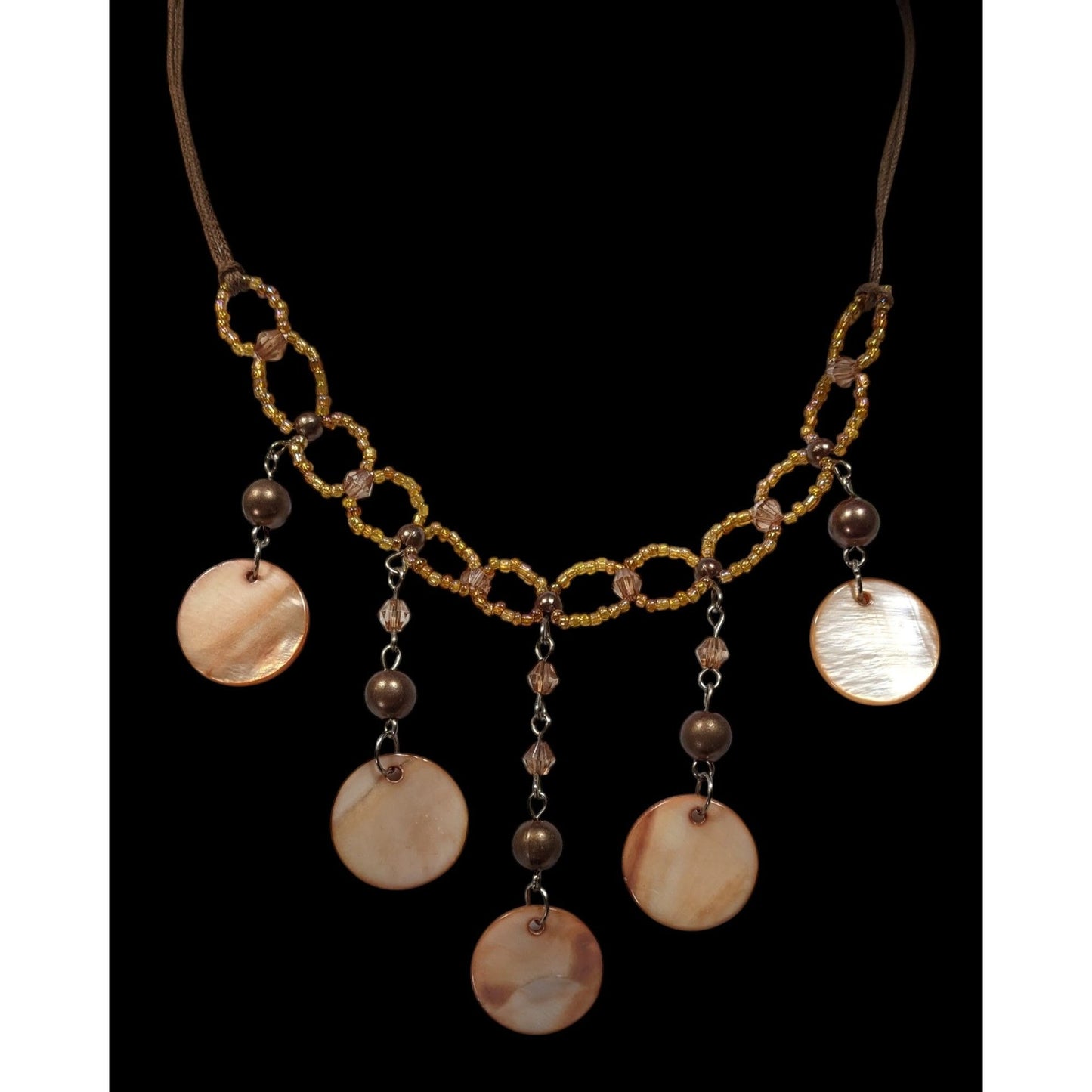 Bohemian Brown Glass And Shell Fringe Necklace