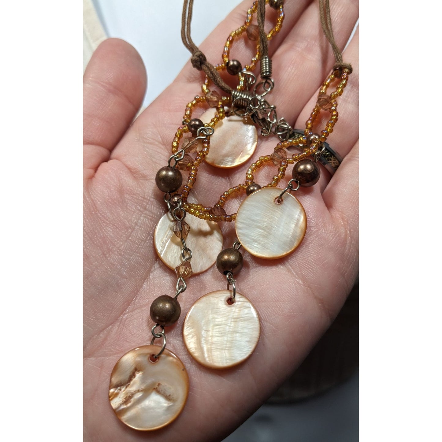 Bohemian Brown Glass And Shell Fringe Necklace