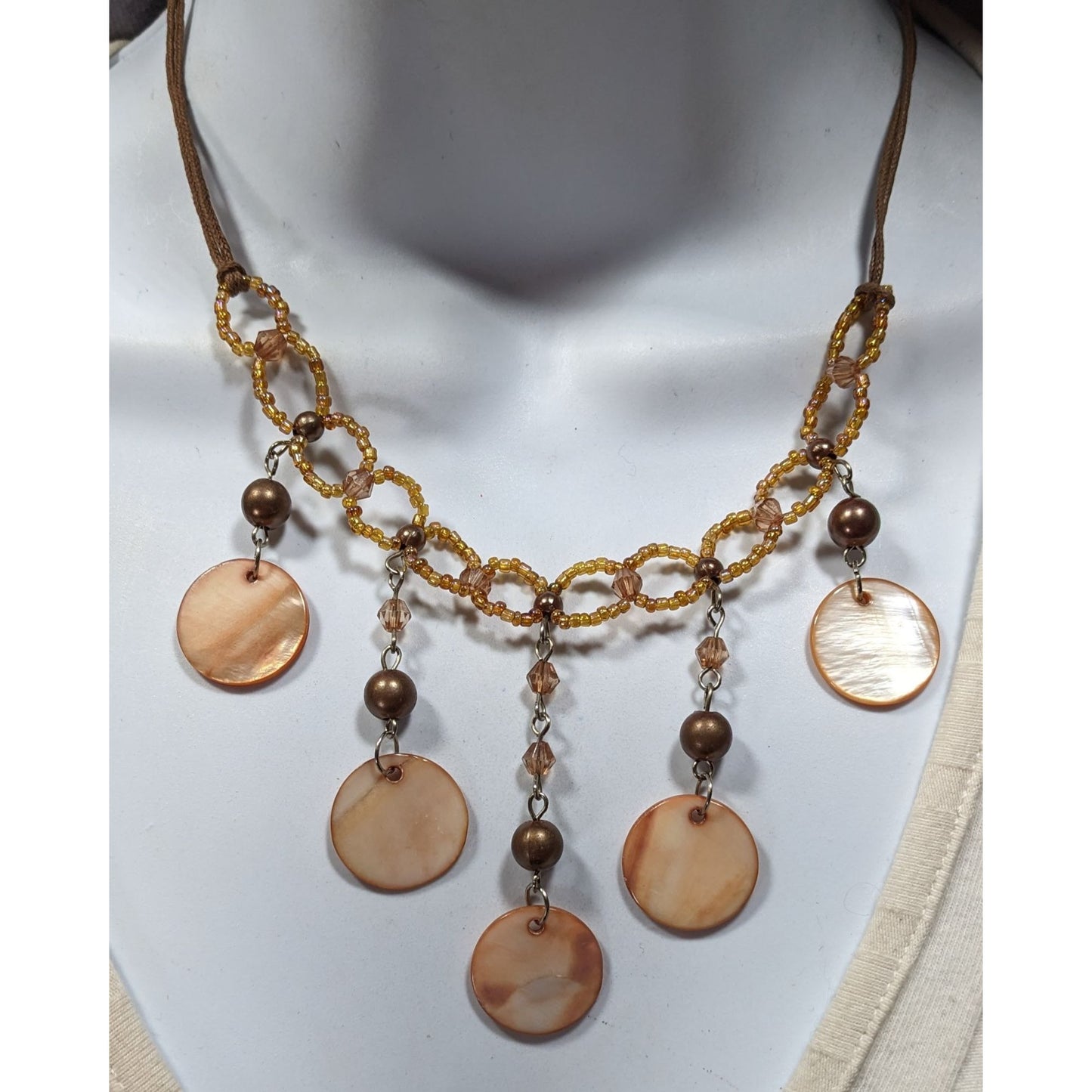 Bohemian Brown Glass And Shell Fringe Necklace