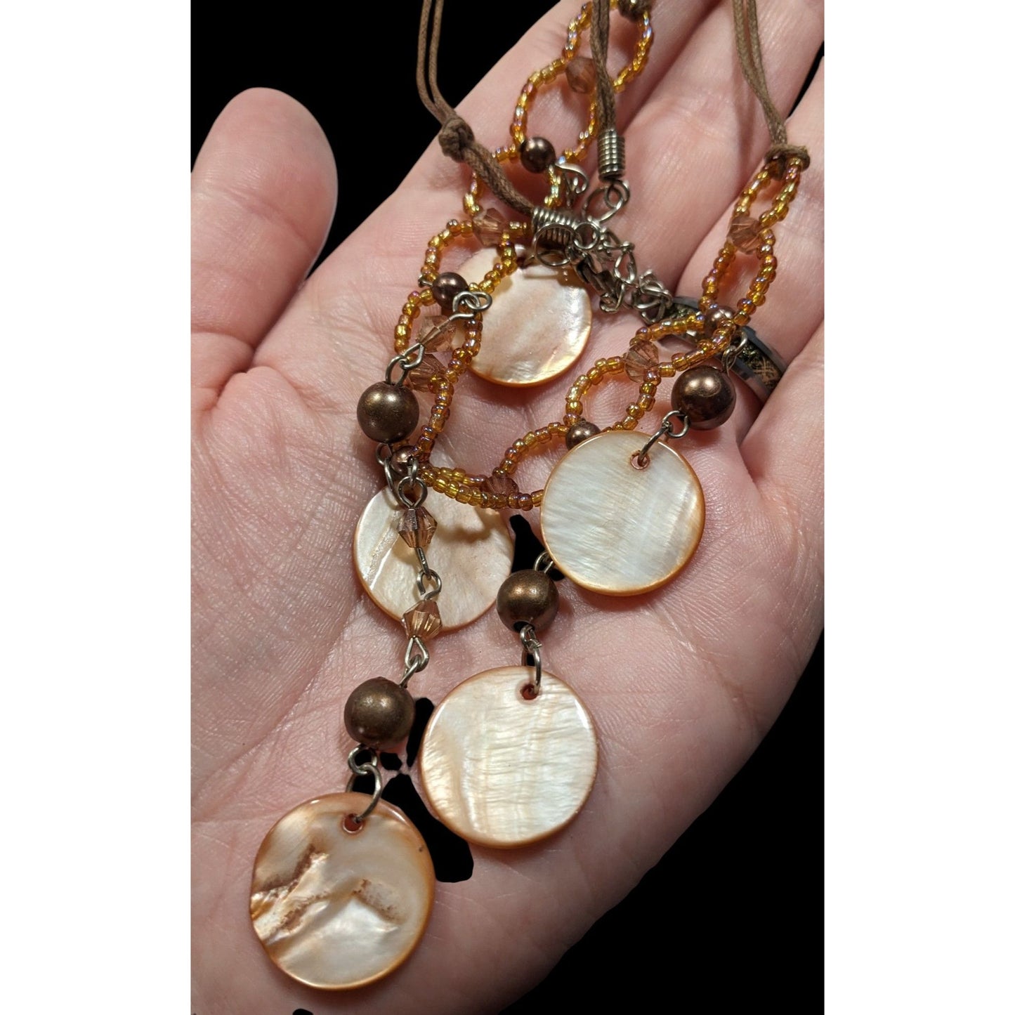 Bohemian Brown Glass And Shell Fringe Necklace