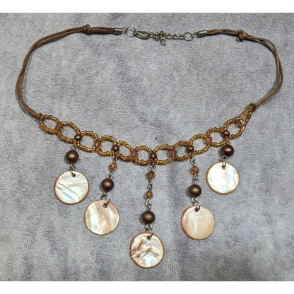 Bohemian Brown Glass And Shell Fringe Necklace