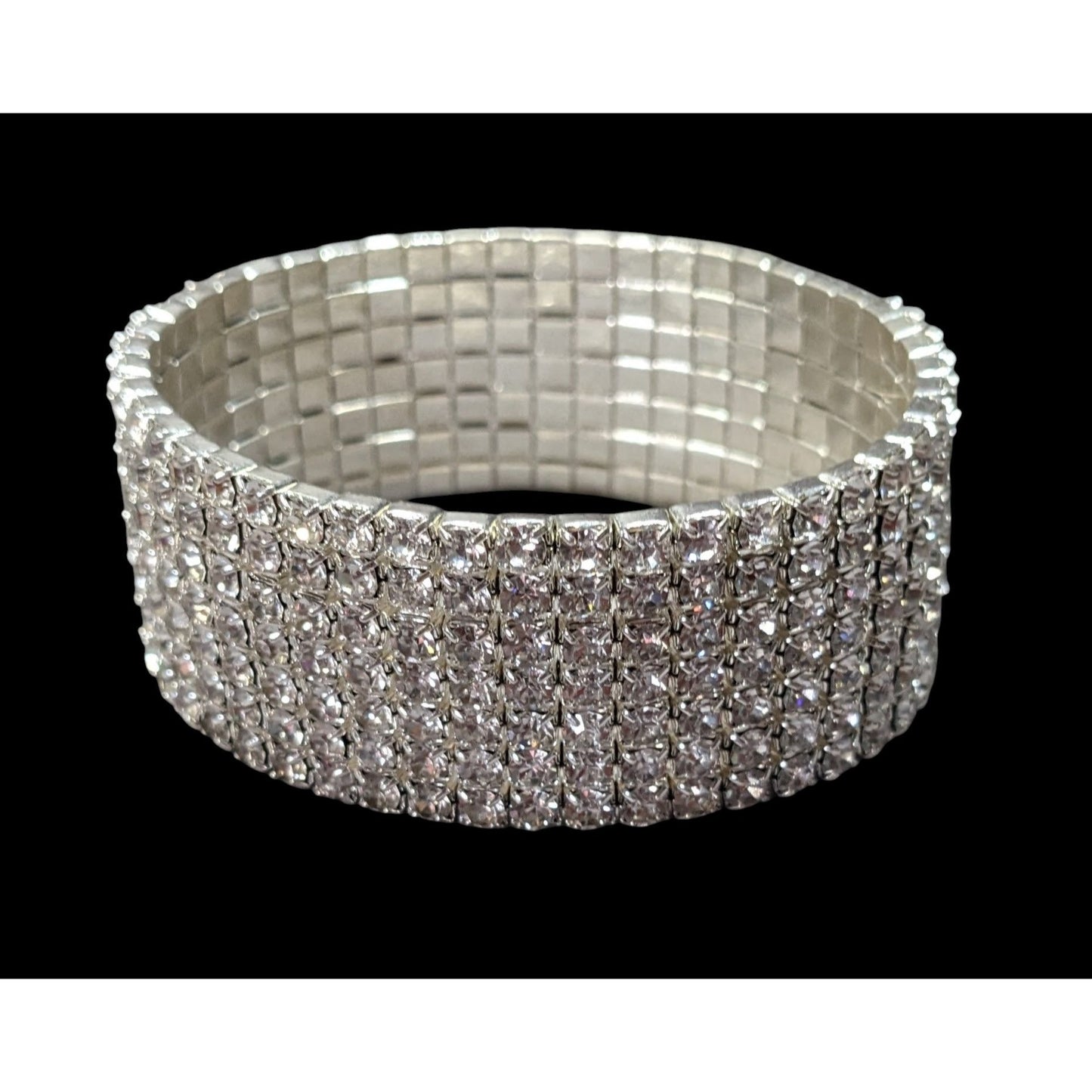 Vintage Glam 7 Row Rhinestone Silver Tone Stretch Bracelet