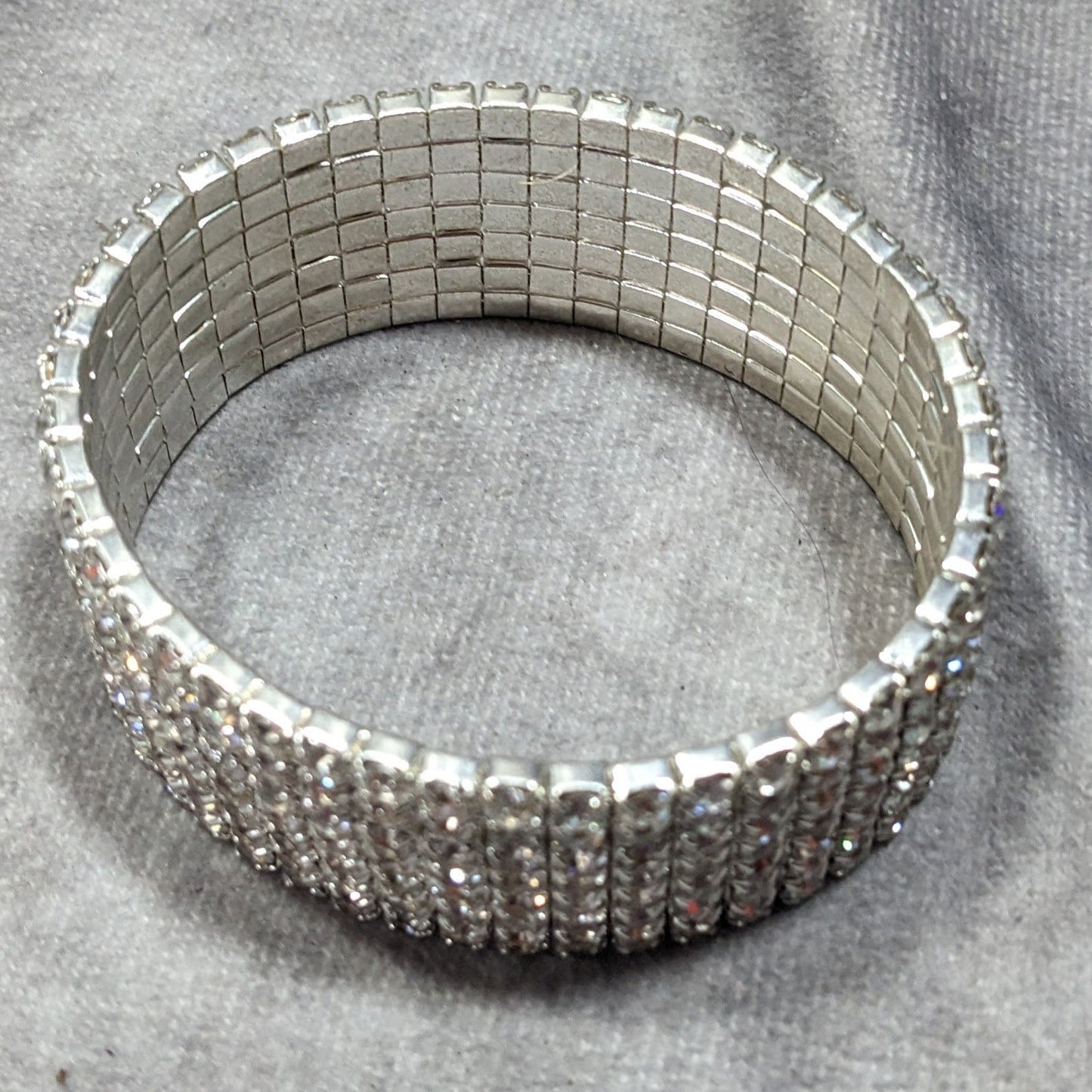 Vintage Glam 7 Row Rhinestone Silver Tone Stretch Bracelet