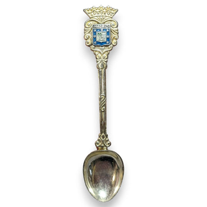 Vintage Ornate Metal Gold Tone Madrid Spain Souvenir Spoon 4 3/4 Inch