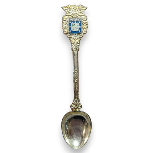 Vintage Ornate Metal Gold Tone Madrid Spain Souvenir Spoon 4 3/4 Inch